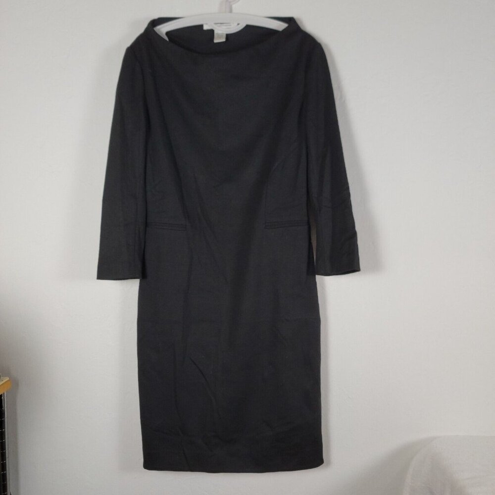 Diane Von Furstenberg Womens 12 Black 3/4 Sleeves Work Career Sheath Dress